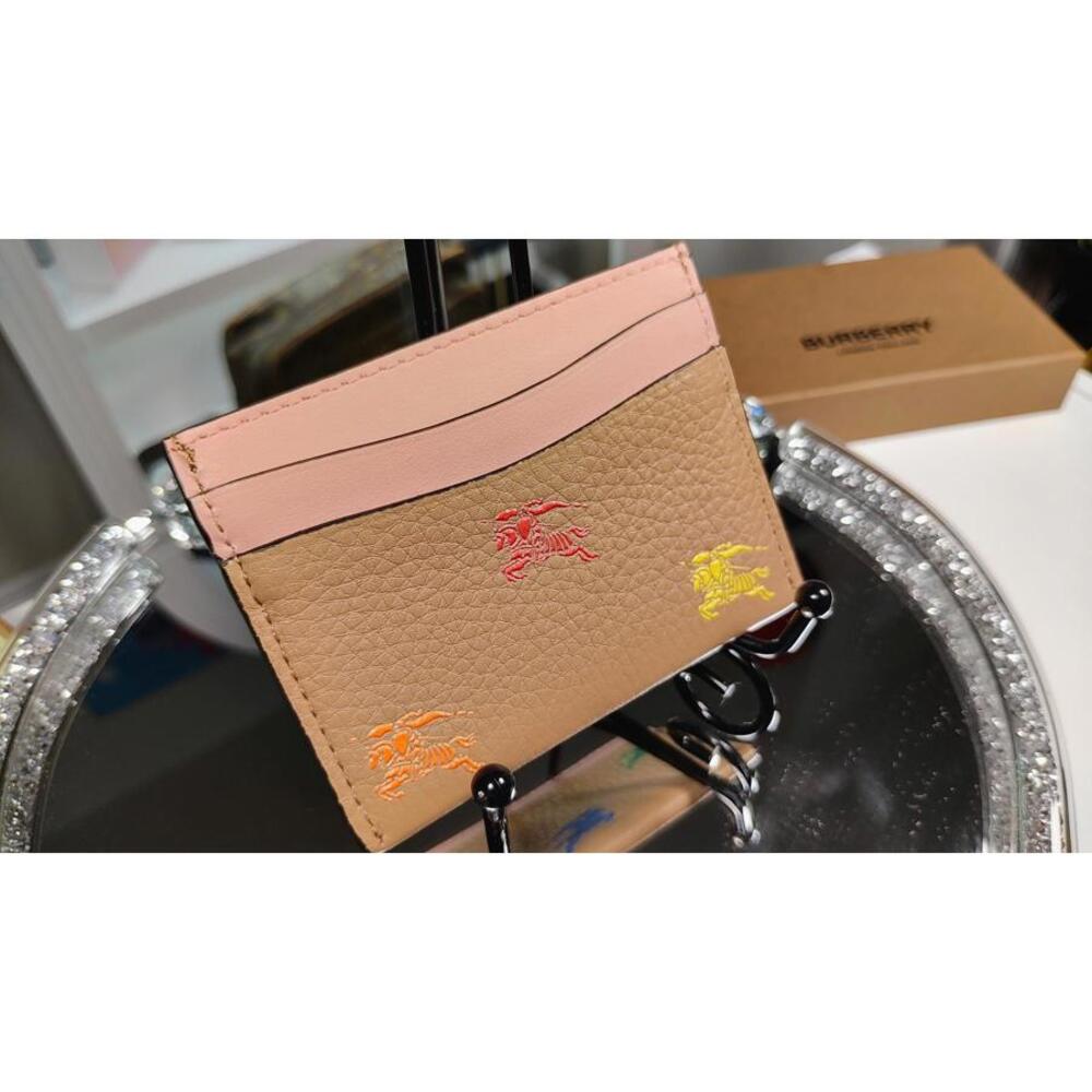 Burberry Beige Sandon 3D knight horse Card Case Logo Leather Cardholder - Picture 3 of 4